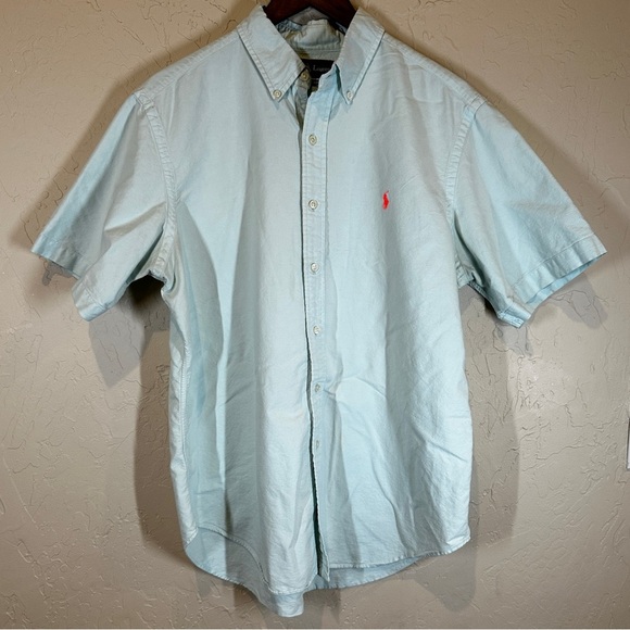 Ralph Lauren Button Down Shirt Mens L Light Blue Casual Shortsleeve Spring - Picture 1 of 8
